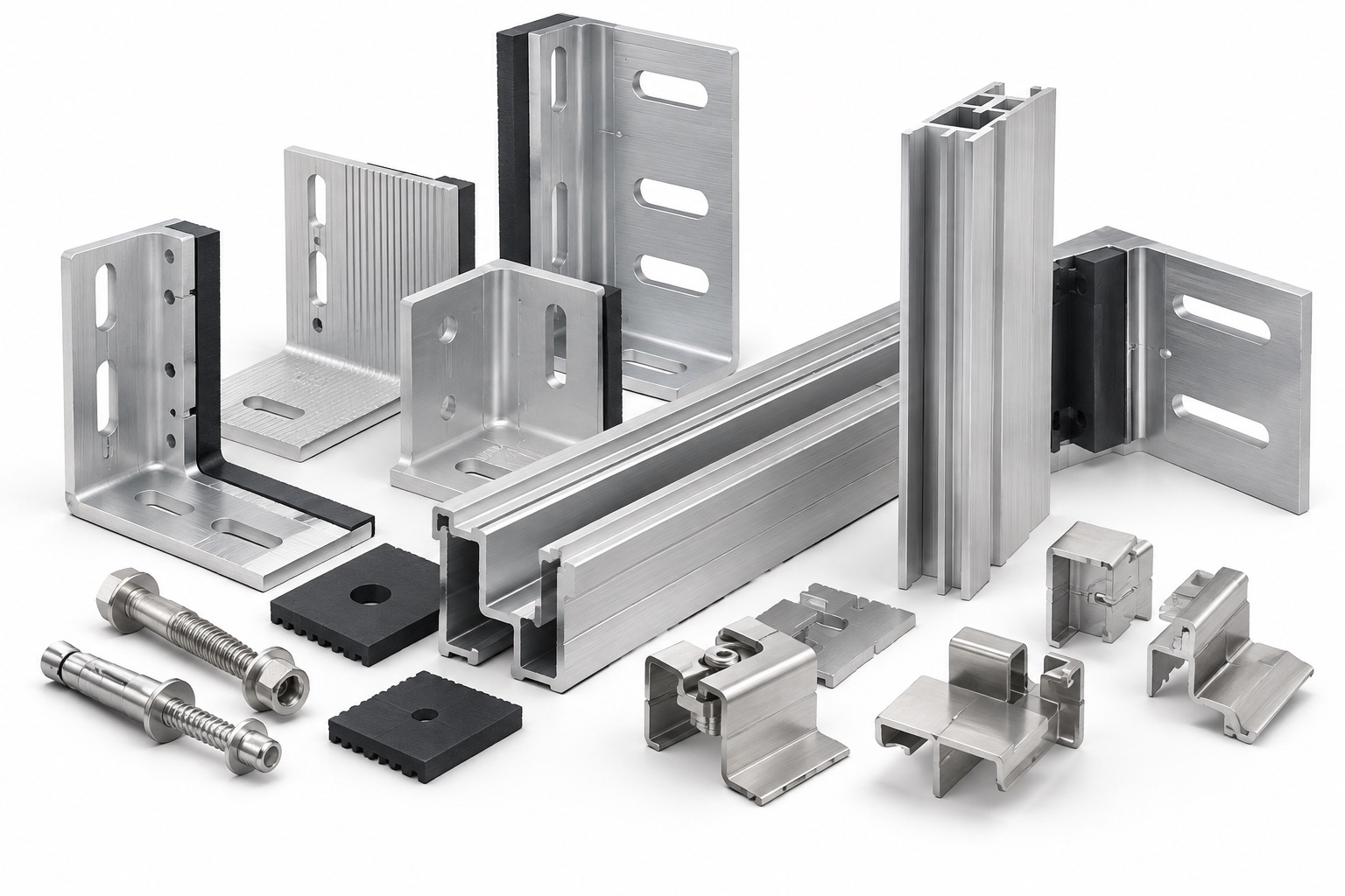 Façade mounting hardware kit with brackets and rails